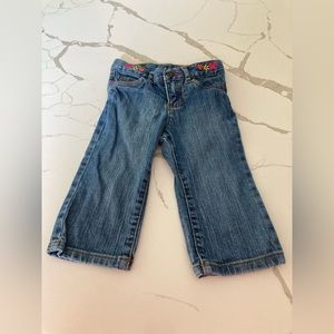 Baby girl carters blue denim blue Jean embroider pink white orange stripe flower